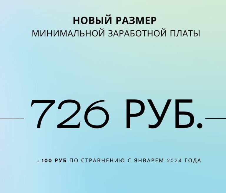 С 1 января 2025 г. минимальная заработная плата установлена в размере 726 рублей